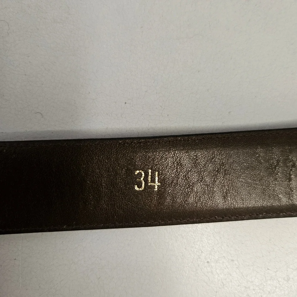 Vtg George J Good Berkeley‎ Mens Cowhide Leather Belt Olive Green Gold Buckle 34